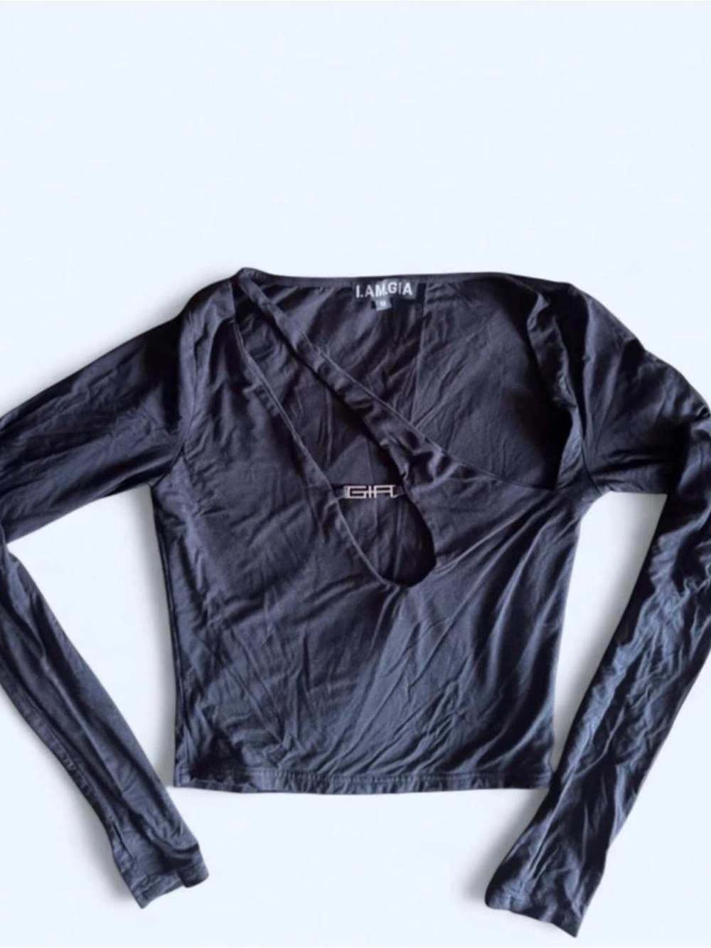I am Gia Black Long-Sleeve asymmetrical Top